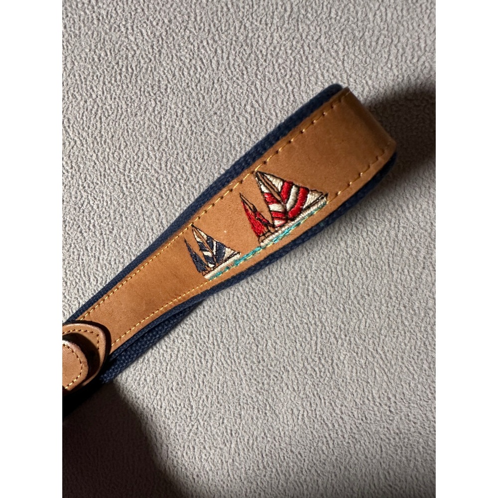 Zep Pro Belt Mens 34 Sailboat Embroidered Canvas Leather Solid Brass USA Made